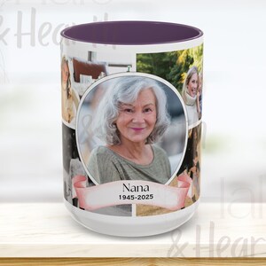 Custom Memorial Photo Mug with 5 Pictures, Personalized Remembrance Gift, Loss of Loved One, Name and Dates, Family Memory Coffee Cup