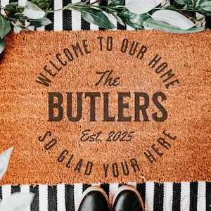 Custom Doormat with Last Name, Housewarming Gift, Wedding Gift for Couple, Personalized Welcome Mat, New Home Gift, Outdoor Doormat