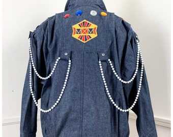 Curvy Large 1980's Vintage Jewel Embellished Denim Jacket by Maximum