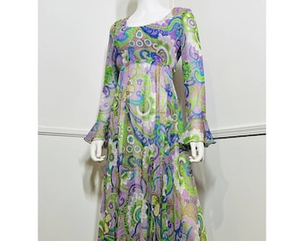 Small to Medium 1970s Vintage Psychedelic Floral Maxi Dress by Marita for Anthony Muto