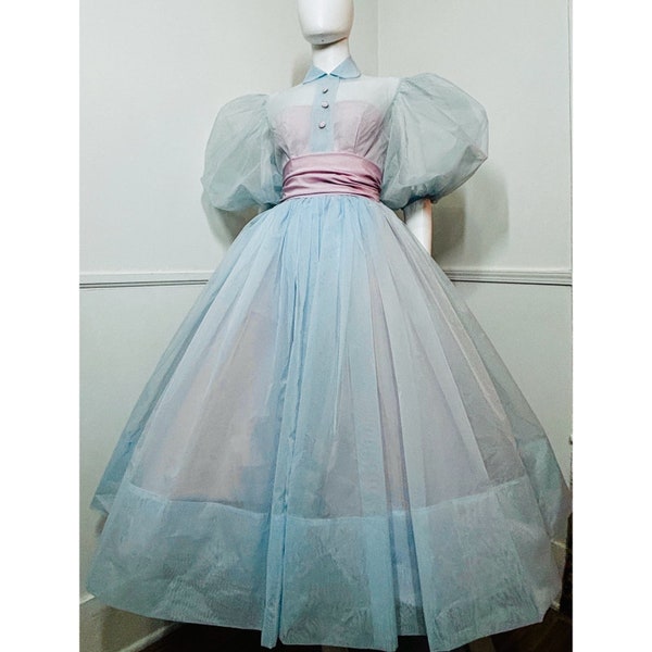 Small 1950s Vintage Baby Blue and Pink Nylon Tulle Dress by Emma Domb