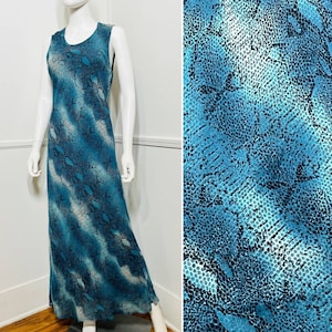 Medium to Large 1990s Vintage Blue Snakeskin Print Bias Cut Maxi by Lapis
