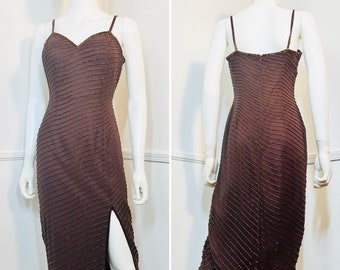 Vestido vintage de seda con cuentas en bronce de los años 90, talla mediana 8, de AJ Bari