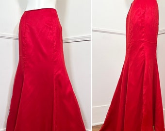 Small 27 Waist Y2K Vintage Red Fishtail Hem Evening Skirt
