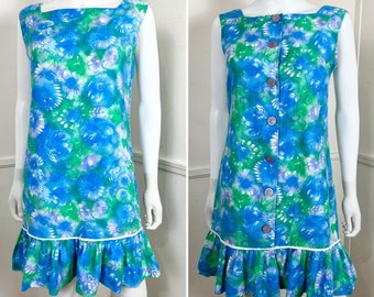 Medium 1960's Vintage Cotton Floral Mini Shift Dress