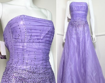 Mellanstor 7 Y2K Vintage lavendelfärgad mesh glitterklänning från Jessica McClintock NY MED ETIKETTER