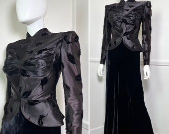 Extra Small 1930&#39;s Vintage RARE Maggy Rouff Haute Couture Evening Ensemble
