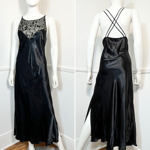 Curvy Extra Large 1990s Vintage Black Slinky Slip Dress or Nightgown