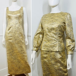 Small to Medium Late 1960s Vintage Gold Evening Gown and Jacket Set from Joseph Magnin