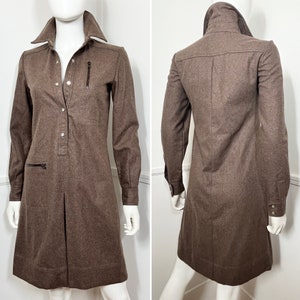 Extra Small to Small 1960s Vintage Brown Wool Shirt Dress by Jean Nicolas