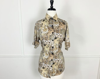 Small Vintage 1990&#39;s Animal Print Rayon Button Down Top by Jeri Maque