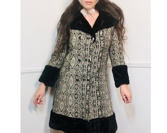 Medium to Large 1970s Vintage Black Tapestry Princess Coat