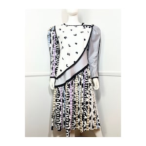 Medium Size 8 1980s Vintage Avant Garde Cotton Mixed Print Dress by Jeanne Marc