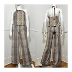 Extra Small to Medium  1990s Vintage Snakeprint Halter Jumpsuit by Janine