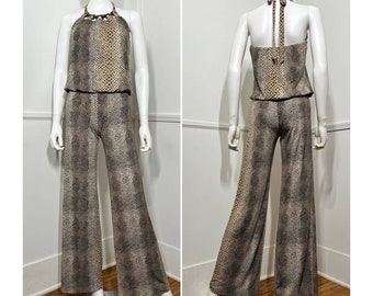 Extra Small to Medium  1990s Vintage Snakeprint Halter Jumpsuit by Janine