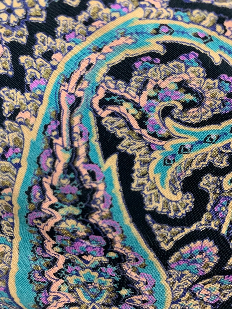 Best fit Small 1920/'s Style Drop Waist Rayon Day Dress Taurus II 1980/'s Vintage Floral Paisley Dress with Balloon Sleeves