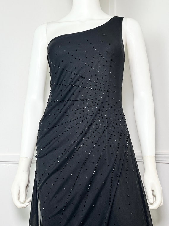 Large Y2K Vintage Black Beaded One Shoulder Gown … - image 2