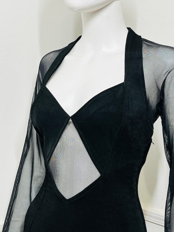 Small to Medium 1990s Vintage Black Mesh Cut Out … - image 6
