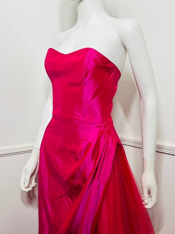 Extra Small Y2K Vintage Fuchsia Strapless Tulle P… - image 4