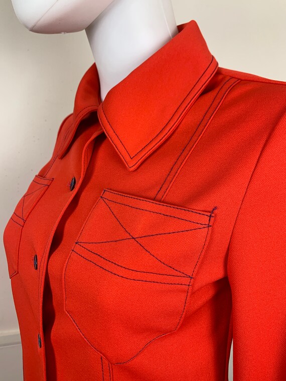 Medium 1970's Vintage Red Button Down Top with Be… - image 4