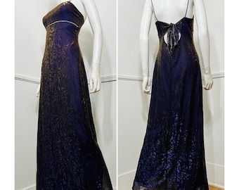 Large 1990s Vintage Iridescent Purple Swirl Gown by Roberta