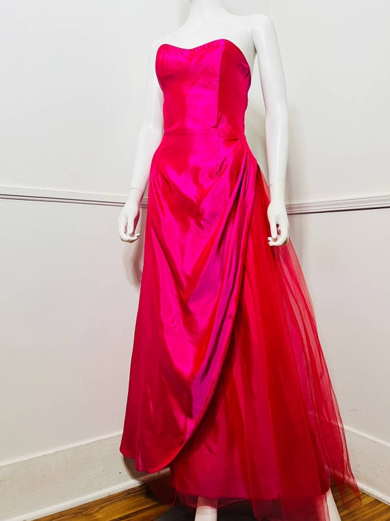 Extra Small Y2K Vintage Fuchsia Strapless Tulle P… - image 3