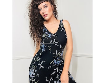 1990s Mittelgroßes Vintage Schwarzes Viskose Kleid mit Perlenbesatz von Verbunden NEVER WORN