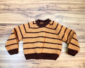 Baby 12 Months 1980's Vintage Wool HAND KNIT Striped Sweater