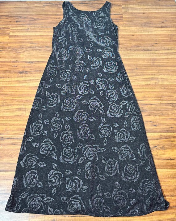 1990s Vintage Black Glitter Rose Maxi Dress by Harlow - Etsy Canada