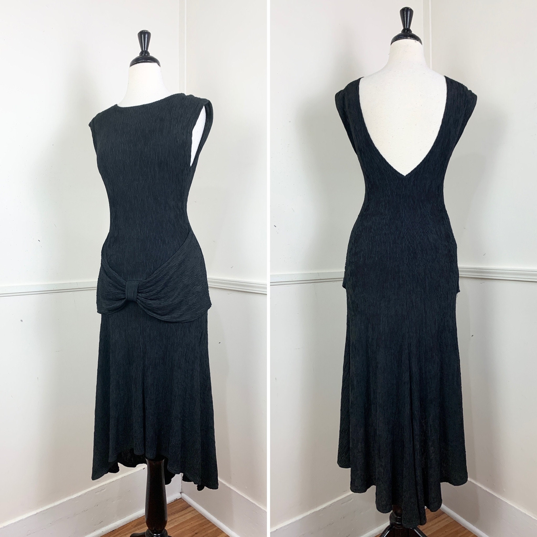 Small  1980's Vintage Black Low Back Dress by Hearts