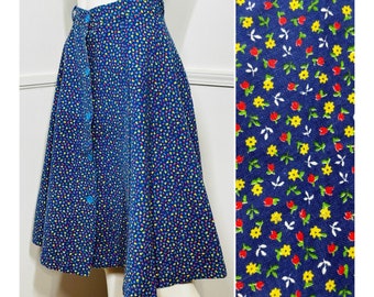 Extra Small 1970s Vintage Blue Ditzy Floral A-Line Skirt
