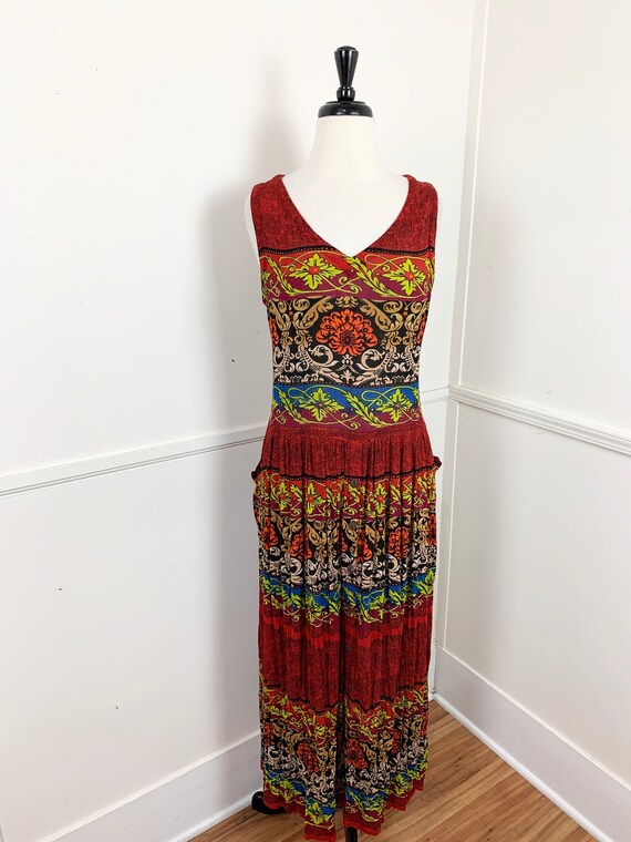 Vintage Crinkly Rayon Printed Dress 