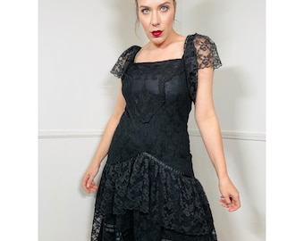 chinese dress ladies Norma Kamali // Black & Beige Floral Lace Open Back Gown  VSP Consignment