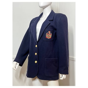 Large Size 10 1980s Vintage Blue Wool Schoolboy Blazer by LizSport