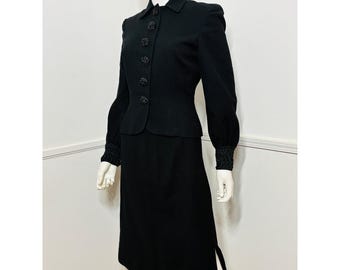 Vintage zwart sierlijke soutache-rokkostuum uit de jaren 40 van Forstmann