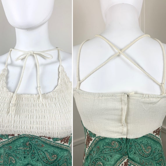 Small 1970's Vintage Cotton Shirred Bodice Maxi D… - image 7