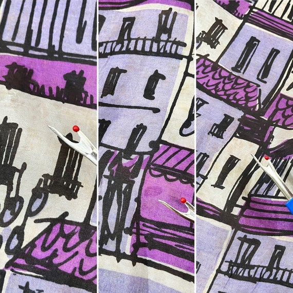 1960s Vintage Purple Silk City Apartments Print S… - image 10