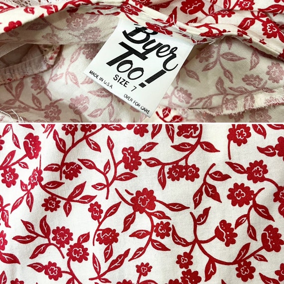 Medium 1990s Vintage White and Red Floral Cotton … - image 10