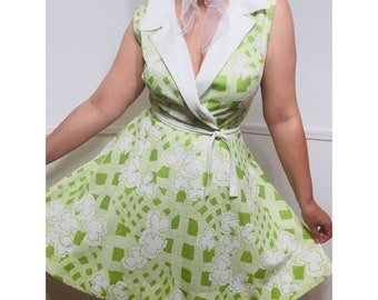 Curvy Extra Large 1960s Vintage Lime Green Floral Dress by Kay Windsor
