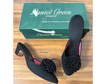 Vintage Daniel Green Men\'s 8.5 Black Velvet Red Satin‎ Slippers USA 2A90 Daniel green dormie slippers, - Gem main image 2