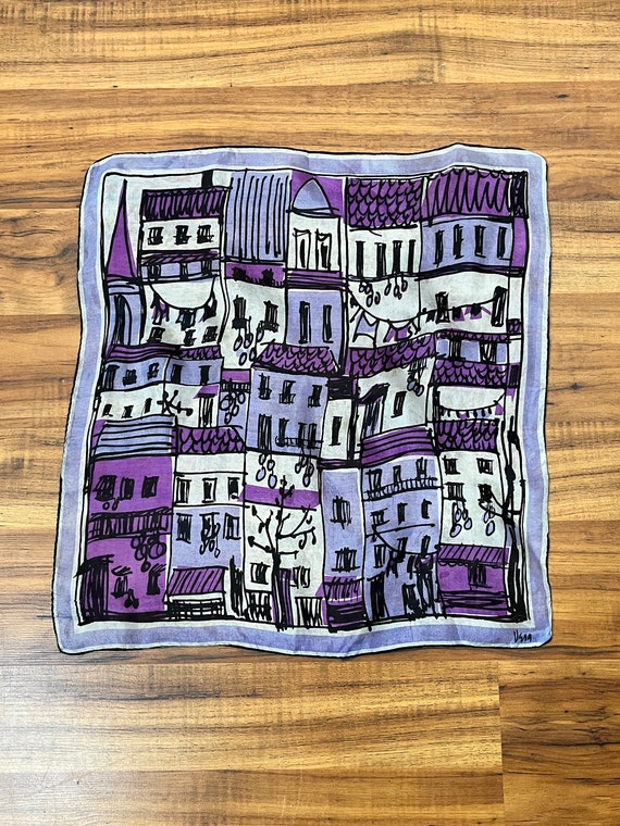 1960s Vintage Purple Silk City Apartments Print S… - image 2