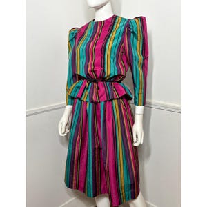 1980s Vintage Striped Peplum Top and Skirt Set image 1