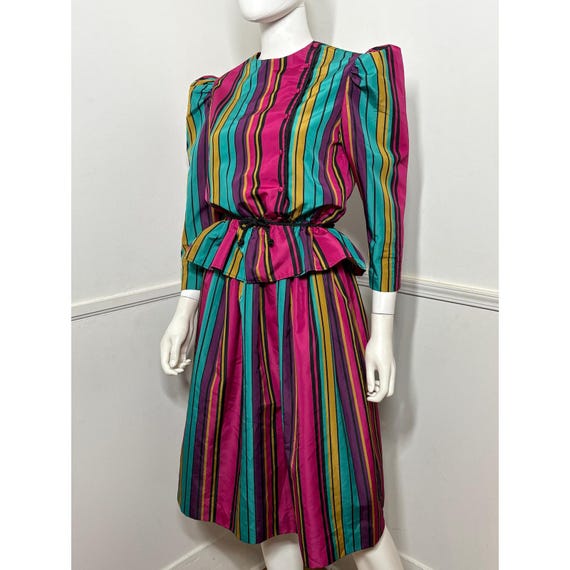 1980s Vintage Striped Peplum Top and Skirt Set