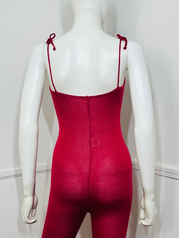 Small 1980s Vintage Raspberry Knit Unitard Dancew… - image 7