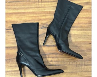 Vintage Buffalo Y2k 90s Black Leather Buckle Boots, Size 41, 90s