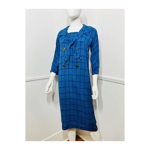 Small Early 1960s Vintage Blue Cotton Plaid Dress