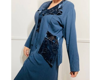 Large 1990s Vintage Sapphire Blue Dress and Jacket Ensemble by Spencer Alexis
