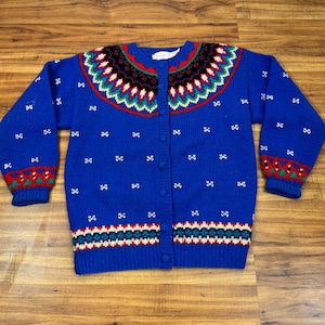 Curvy- Large 1990&#39;s Vintage Wool Norwegian-Style Cardigan