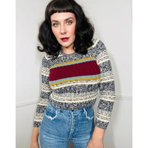 Medium 1990s Vintage Space Dye Striped Cropped Sweater by Weavers Winter Originals