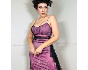Medium Y2K vintage roze en zwarte mesh bloemenjurk van Rampage
